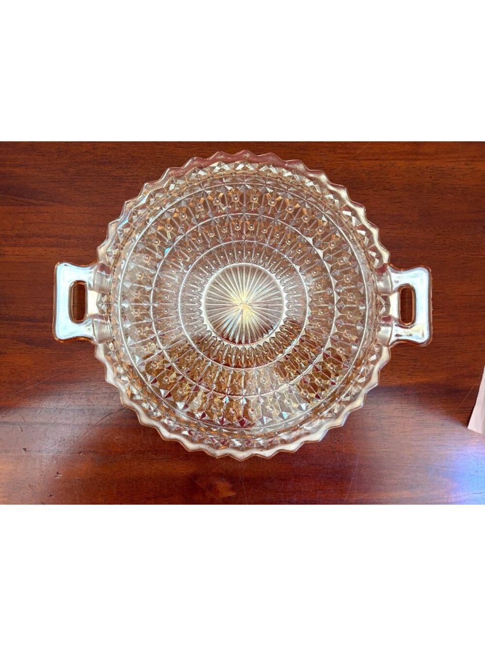 Amber 12" Diamond Pattern Cake Plate with Handles